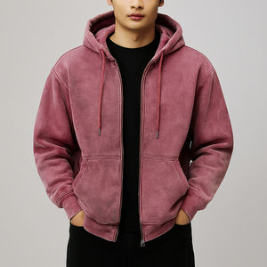 Zipper <b>Hoodie</b> Streetwear Custom Blank 350Gsm <b>Hoodie</b> <b>Pink</b> Sun Faded Acid Wash Boxy Zip <b>Hoodie</b> for <b>Mens</b> - Product Image 1