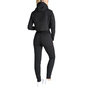 Custom Made New Arrival Women's Crop Top Track Suit With Drawstring Hood & Ribbed Waist Women's Pullover Hooded Top Sweat Suit - Product Image 4