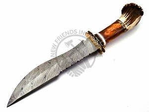 Couteau à lame fixe neuf, fait main en acier Damas, couteau de chasse, couteau de camping, couteau de survie avec manche en corne de cerf et laiton - Product Image 5