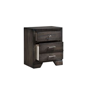 Comodino Contemporaneo in Legno Grigio con Finitura Venatura Scura e Maniglie in Metallo, Due Cassetti - Product Image 4
