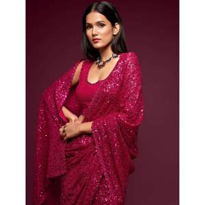Fabulous Hot Pink Lentejuelas Georgette Party Wear Saree - Product Image 2