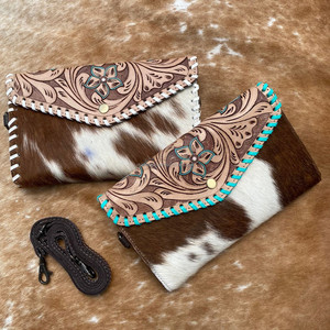 Nueva cartera cruzada de cuero con pelo en la mano para mujer, bolso de mano de cuero genuino occidental, bolso de mano de viaje Floral con correa - Product Image 3