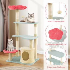 Torre per Gatti Estetica a Più Livelli da 49 Pollici con Cuscino Imbottito a Forma di Fiore - Product Image 6