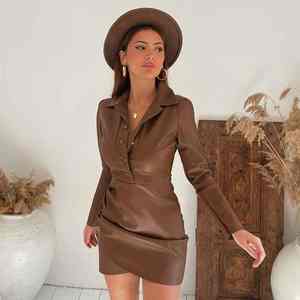 Robe en cuir PU à décolleté plongeant et boucle ouverte, nouvelle collection printemps, style européen, pour club de danse - Product Image 4