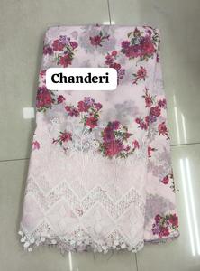 Tissu Chanderi Transparent Brodé de Dentelle Florale Élégante, Dentelle Florale Découpée sur Tissu Chanderi Pur pour les Lehengas - Product Image 2