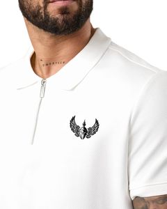 Polo blanc pour homme, décontracté, manches courtes, mélange de coton, col classique, tee-shirt d'été, décontracté pour le travail, polo de golf, léger, à porter au quotidien - Product Image 4