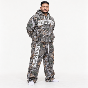 Ensemble de survêtement personnalisé par sublimation, haut à capuche zippé en molleton épais, pantalon droit, streetwear unisexe, camouflage, ensemble deux pièces - Product Image 1