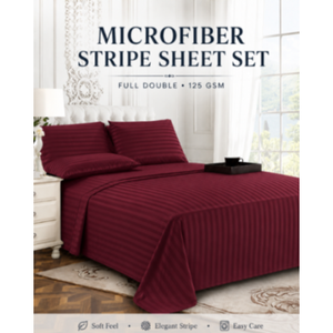 Juego de Sábanas de Microfibra TC Estándar de 125 g/m² con Rayas, Tamaño Doble/Queen, para Hotel y Hogar, Incluye Funda de Almohada Elegante - Product Image 1