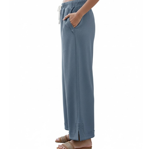 Women Streetwear Regular Fit Straight Breathable Quick Dry Polyester/Cotton Ankle-Length Casual Mid Waist Solid Color <b>Trouser</b> - Product Image 3