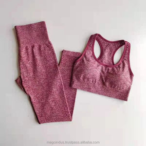 Ensemble de yoga pour femmes 2 pièces en satin sans couture, vêtements de sport pour la salle de sport, soutien-gorge de sport, leggings taille haute, pantalon de fitness - Product Image 4