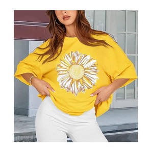 T-shirt décontracté pour femme, imprimé numérique, 100 % coton, manches courtes, grande taille, épaules tombantes, confortable, fabriqué au Bangladesh – Meilleure vente - Product Image 3