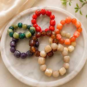 Handmade Resin Bangle Chunky Geometric Beaded Artistic Modern Color Block Stretch Bracelet Women Jewelry - Product Image 2