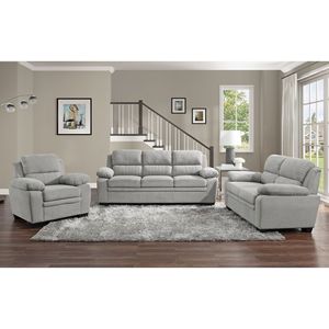 Fauteuil moderne gris 1 pièce en tissu texturé et structure en bois massif avec design capitonné pour le salon - Product Image 6
