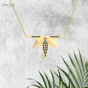 สร้อยคอทองคำแท้ 14K ลายดาวประกาย ขายดีที่สุด พร้อมจี้เพชรดำทรงกลม 1.5 มม. สำหรับงานแต่งงาน ตัวล็อกแบบสปริงริง เหมาะสำหรับเพื่อนเจ้าสาว - Product Image 4