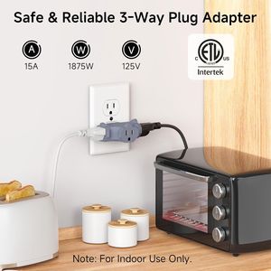 Adattatore Multipresa a 3 Vie, 15A 1875W, 3 Prese, 3 Uscite, Multicolore, Sdoppiatore Elettrico - Product Image 2