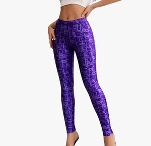 Eco-Friendly High Waist Full Length Purple Geometric <b>Print</b> Stretch Seamless Knitted Women's Sporty <b>Leggings</b> - Product Image 1