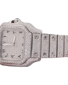 Montre à quartz avec cadran carré argenté, bracelet en moissanite, affichage de la date pour homme, idéale pour les fêtes et les mariages - Product Image 4