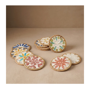 Sous-verres en rotin et nacre, vente en gros, écologiques, faits à la main, sous-verres en nacre et rotin, meilleur prix - Product Image 3