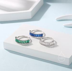 Anillo de Boda de Lujo con Zirconia Baguette en Plata de Ley 925, Diseño de Infinito Azul/Verde, con Racimo de Zirconias en Plata/Oro - Product Image 2