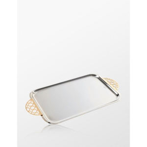 Plateau de service ovale en aluminium élégant avec poignée à motif de branches dorées pour la restauration et l'hôtellerie, idéal pour la table - Product Image 2