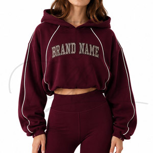 New Arrival <b>Women</b> Winter Formal Cropped Hoodie Fleece Custom Logo <b>Long</b> Sleeve Breathable Quick Dry Lined <b>Sweatshirt</b> - Product Image 1