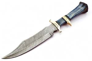 Handcrafted Damascus Steel Utility <b>Knife</b> with Dyed Blue Natural <b>Bone</b> <b>Handle</b> DIY Grade OEM Customizable - Product Image 4