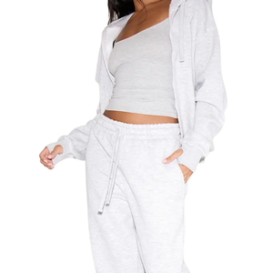 Women <b>Zip</b> <b>Hoodie</b> Tracksuit Set Relaxed Jacket Straight Leg Trouser Elastic Waist <b>Pocket</b> Casual Two Piece Lounge Outfit Wholesale - Product Image 5
