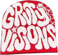 Gorro de Punto Jacquard Rojo de Alta Calidad con Diseño Graffiti Vision, Opciones de Logotipo Personalizado, Gorro de Invierno Acrílico Cálido para Streetwear, Venta al Por Mayor