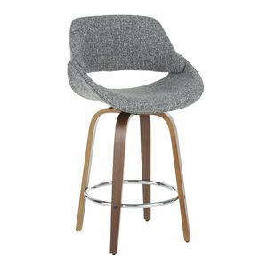 Set of <b>2</b> Mid Century Modern Counter <b>Stools</b> Fabrico in Walnut and Grey Noise Fabric by <b>Bar</b> <b>Stools</b> - Product Image 2