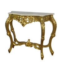 Table d'entrée antique de luxe Table console en feuille d'or avec dessus en marbre Table d'entrée implorée à la main pour meubles de maison de style français