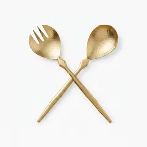 Ensemble de service à salade Glam Gold très vendu, fourchettes et cuillères en métal poli miroir, compatibles lave-vaisselle, couverts minimalistes - Product Image 3