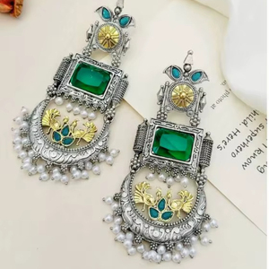 Pendientes de Aleación Étnica Kashmirí con Piedra Moissanita para Mujer, Lujosos, Tradicionales Indios, para Fiestas - Product Image 1