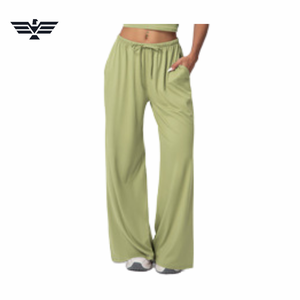 Women's High Waist Wide Leg Pants Solid Brown Knitted Drawstring Casual Full Length Loose Fit Summer Style - Product Image 3