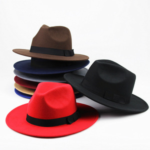 Factory Direct Sale New Design Retro Felt Squash <b>Hat</b> Solid Color <b>Flat</b> Brim Cowboy <b>Hat</b> for Spring and Autumn Travel - Product Image 1