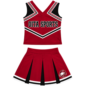 Ensemble d'uniforme de cheerleading rouge cramoisi, noir et blanc, avec crop top sans manches à col en V et jupe plissée, pour spectacle de danse et équipe de cheerleading - Product Image 2