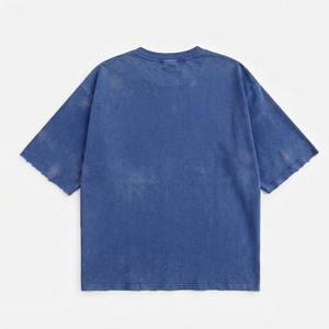 Camiseta personalizada de cuello redondo, color azul, 100% algodón, tela suave de secado rápido, estilo moderno, manga corta, unisex. - Product Image 2
