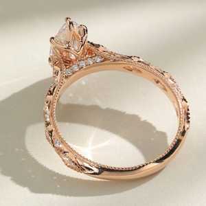 Anillo de compromiso Art Deco con diamante de corte marquesa de 2.01 CT, cultivado en laboratorio, oro rosa de 14k, delicado, regalo para mujer - Product Image 3