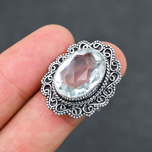 Anillo de Plata con Topacio Blanco Creado en Laboratorio, Corte Ovalado, Hermoso Anillo de Piedra en Forma de Pera, Joyería Hecha a Mano para Bodas y Fiestas - Product Image 1