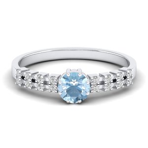 Bague REYES en argent sterling 925 avec pierre précieuse aigue-marine ronde taille brillant 0,5 carat, certifiée GRA, bijoux en moissanite – Prix de gros - Product Image 1