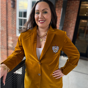 Custom SGRHO <b>Velvet</b> Gold Slim Fit <b>Blazer</b> Sigma Gamma Rho Women's Greek Sorority 3D Embroidery Breathable Single Button Formal - Product Image 1