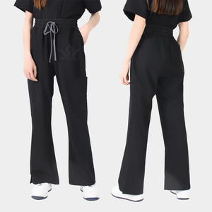 Haut de blouse médicale à col en V pour femme, couleur unie, extensible, uniforme de soins de santé, multi-poches, manches courtes, tenue de travail professionnelle pour infirmières - Product Image 3