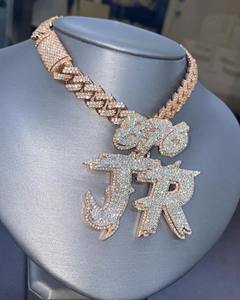 Colgante de Dos Letras con Incrustaciones de Diamantes, Colgante Hip Hop, Colgante Personalizado con Letra/Número/Logotipo, Moissanita VVS1 D, Engaste Personalizado - Product Image 3