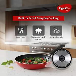 ชุดเครื่องครัวอะลูมิเนียมเคลือบกันติดแบบไม่ใช้แม่เหล็กไฟฟ้า ประกอบด้วยกระทะแบน ทาวา ฟรายแพน คัดาย พร้อมฝาแก้ว 8 ชิ้น (สีแดง) - Product Image 4