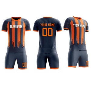 Uniforme de Fútbol Personalizado para Hombre, Cuello en V, Manga Corta, Rayado, 100% Poliéster, Absorbe la Humedad, Ajuste Atlético, Ropa de Equipo - Product Image 1