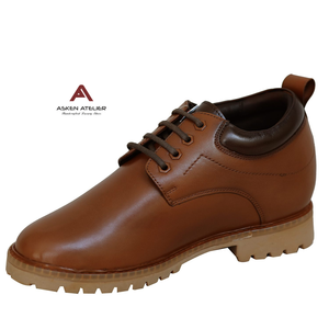 Chaussures Oxford en cuir véritable marron pour hommes, talon rehaussé dissimulé, lacets, bout rond, imperméables, antidérapantes, décontractées, habillées, formelles - Product Image 2