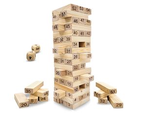 Tour de blocs empilables en bois, 54 pièces numérotées, en pin naturel, hauteur 27 cm, base 7,5 cm, fournitures pour fêtes - Product Image 2