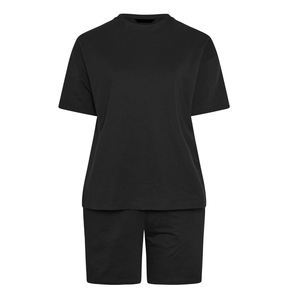 Ensemble T-shirt et short surdimensionné pour femme avec logo personnalisé, en coton, décontracté, deux pièces, pour l'été, vente en gros, OEM, ODM - Product Image 1