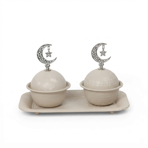 Ensemble de bols de service ronds de style américain avec couvercles en forme de lune et d'étoile pour la vaisselle du Ramadan, plats et assiettes au design oriental, service de dattes - Product Image 1