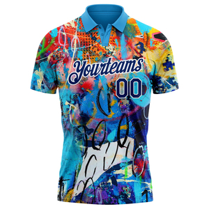 Camiseta de Golf de Poliéster con Diseño Moderno, Estampado de Grafiti Personalizado, Color Blanco Real, Secado Rápido, Tela Jersey 3D, Transferencia Térmica - Product Image 2