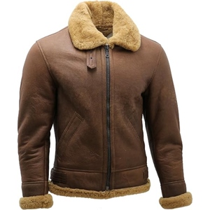 Custom Men's B3 <b>Shearling</b> Sheepskin Leather Eco-Friendly Windproof Cozy Sherpa Fur Lined Winter <b>Bomber</b> Flight <b>Jacket</b> OEM - Product Image 3